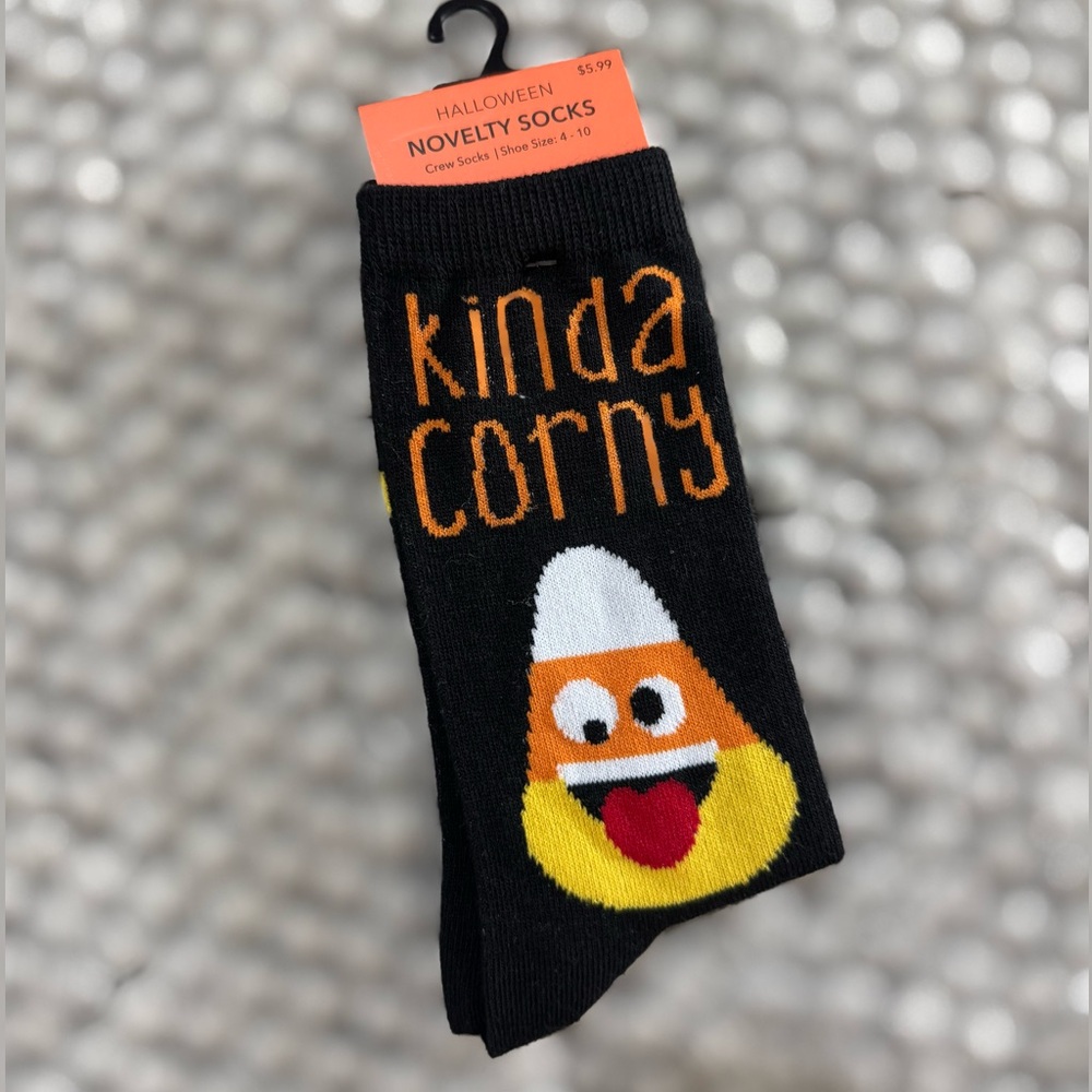 Halloween Novelty Socks - Black and Orange Candy Corn